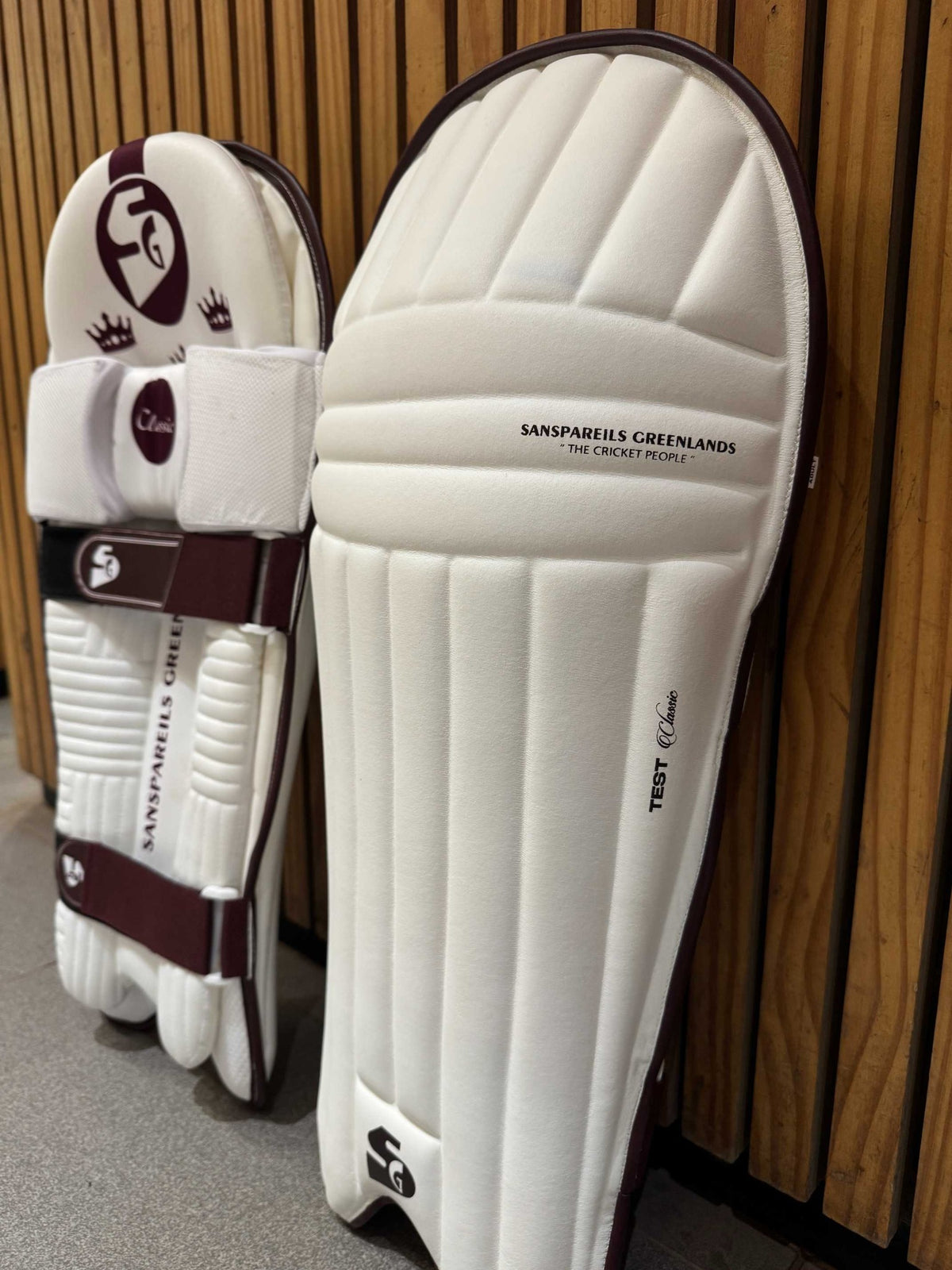 SG Test Classic batting leg guard front protection detail